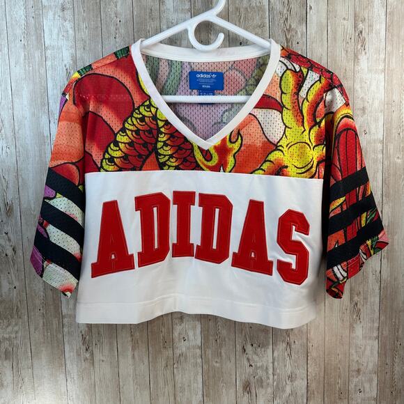 Adidas Originals Rita Ora Dragon Crop Top M‎ Red White Mesh Embroidered Logo - Picture 3 of 8